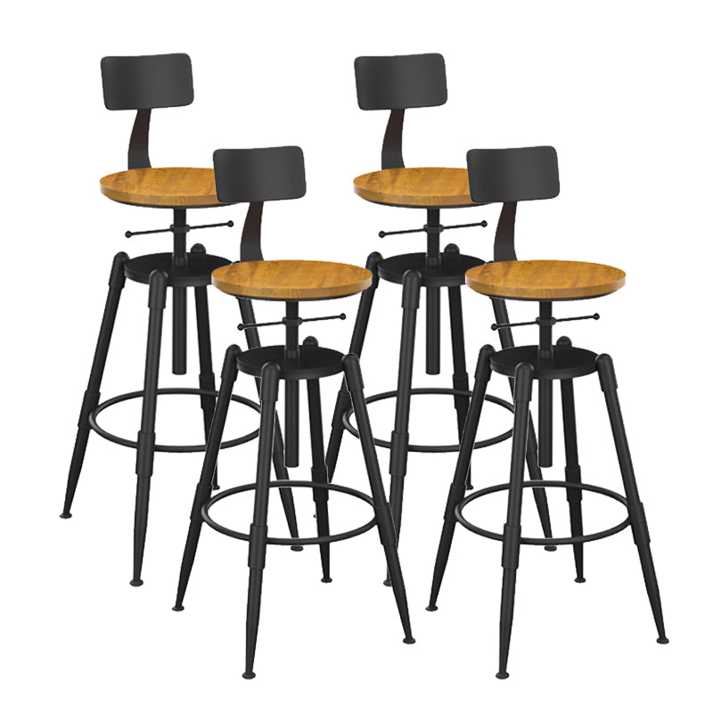 Metal Adjustable Height Bar Stool Contemporary Round Seat in Black