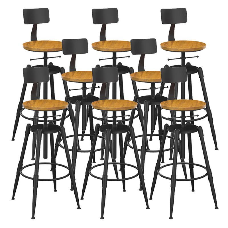 Metal Adjustable Height Bar Stool Contemporary Round Seat in Black