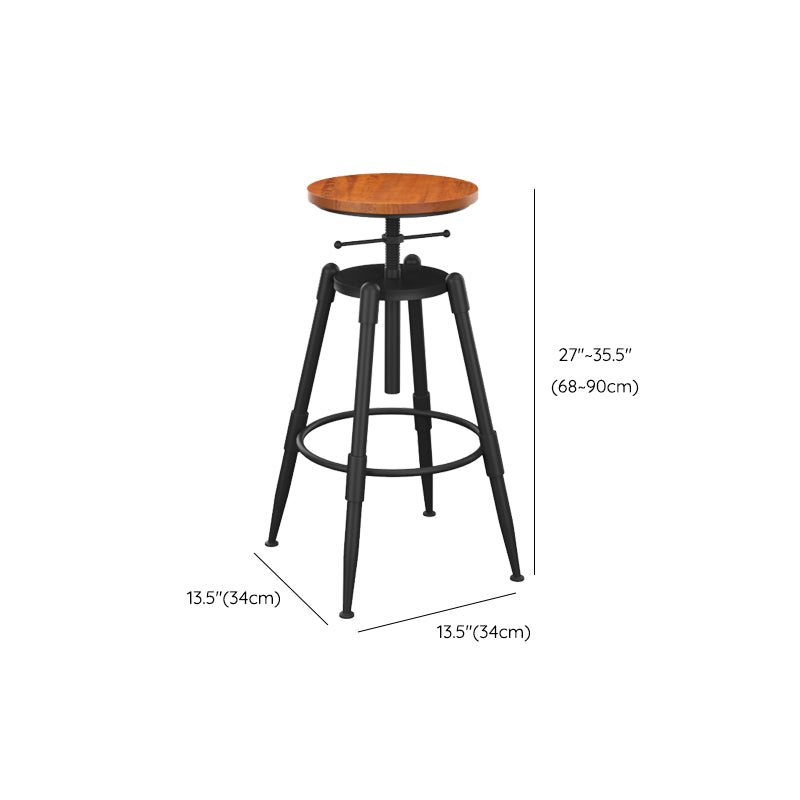 Metal Adjustable Height Bar Stool Contemporary Round Seat in Black