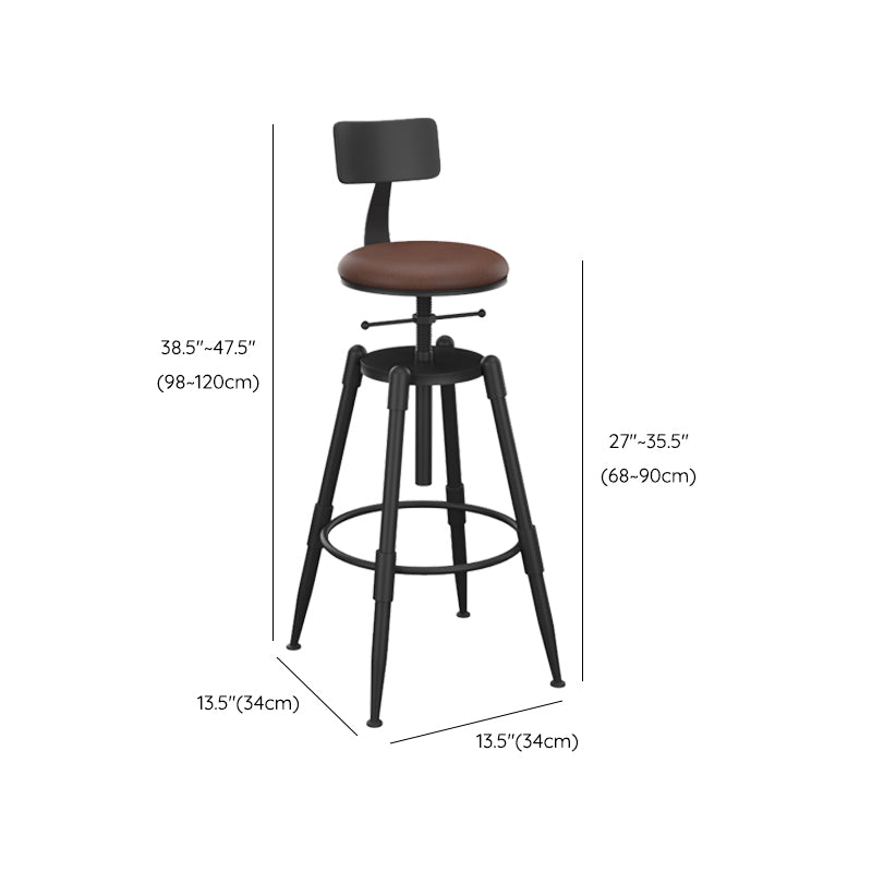 Metal Adjustable Height Bar Stool Contemporary Round Seat in Black