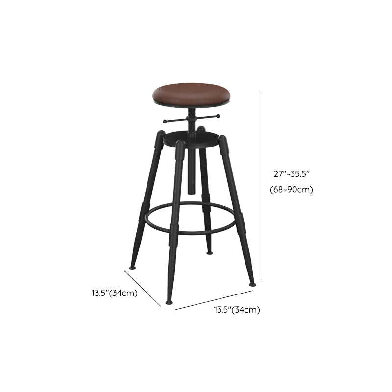 Metal Adjustable Height Bar Stool Contemporary Round Seat in Black