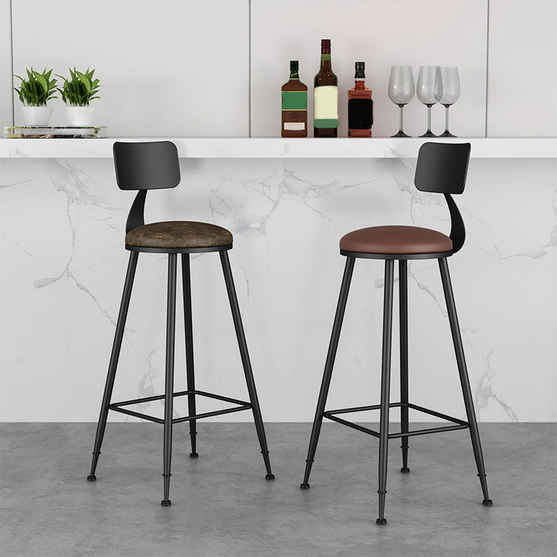 Modern Backrest Armless Counter Stool Iron Bar Stool with Leather Cushion for Dining Room