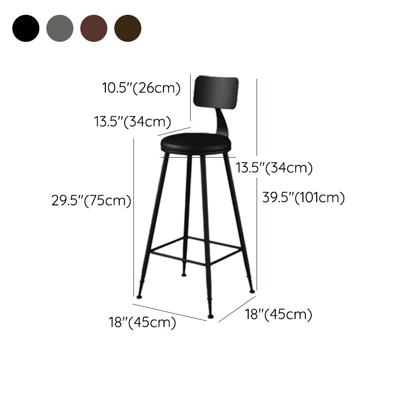 Modern Backrest Armless Counter Stool Iron Bar Stool with Leather Cushion for Dining Room