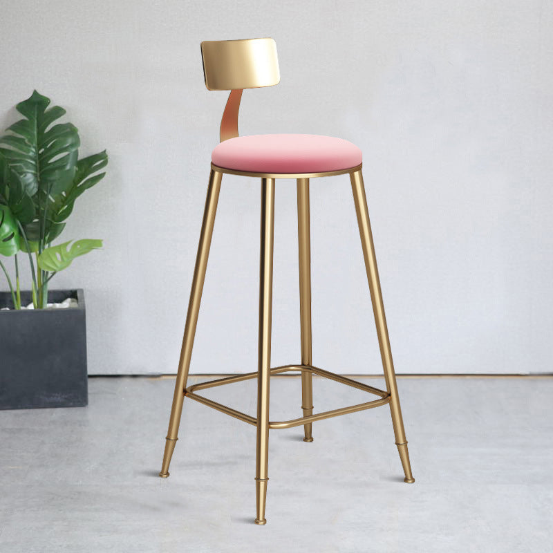 Glam Armless Backrest Counter Stool Iron Bar Stool with Cushion for Milk Tea Shop