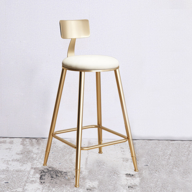 Glam Armless Backrest Counter Stool Iron Bar Stool with Cushion for Milk Tea Shop