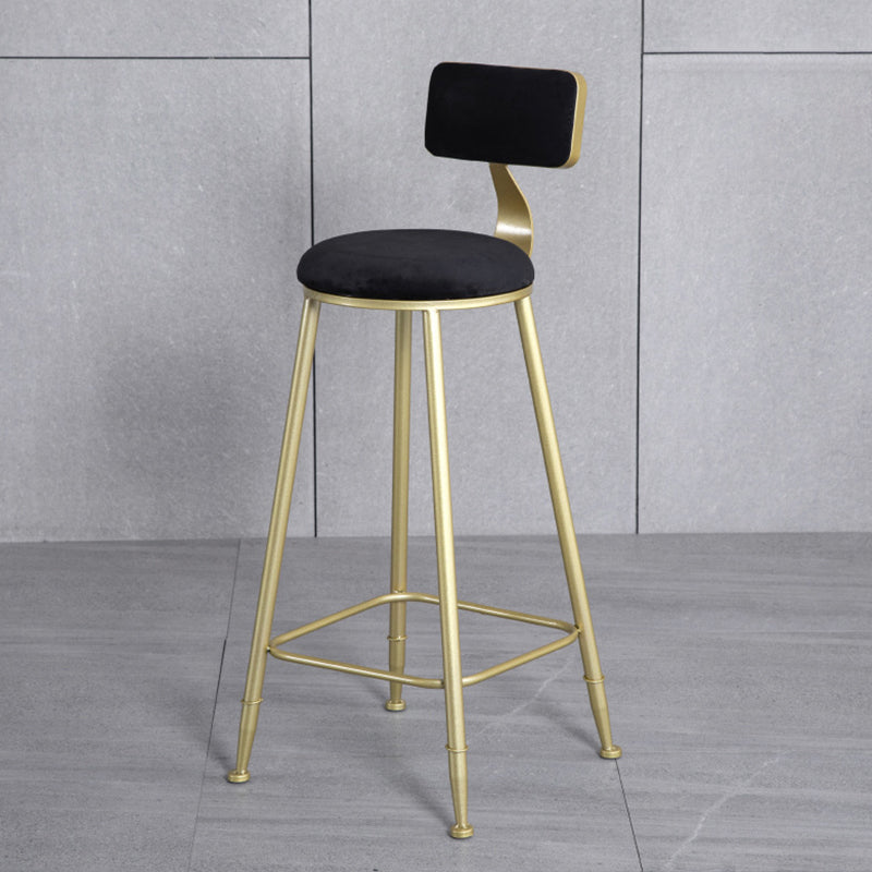Glam Armless Backrest Counter Stool Iron Bar Stool with Velvet Cushion and Pedal for Cafe
