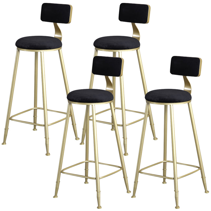 Glam Armless Backrest Counter Stool Iron Bar Stool with Velvet Cushion and Pedal for Cafe