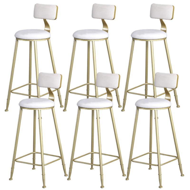 Glam Armless Backrest Counter Stool Iron Bar Stool with Velvet Cushion and Pedal for Cafe