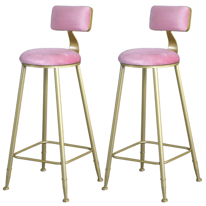 Glam Armless Backrest Counter Stool Iron Bar Stool with Velvet Cushion and Pedal for Cafe