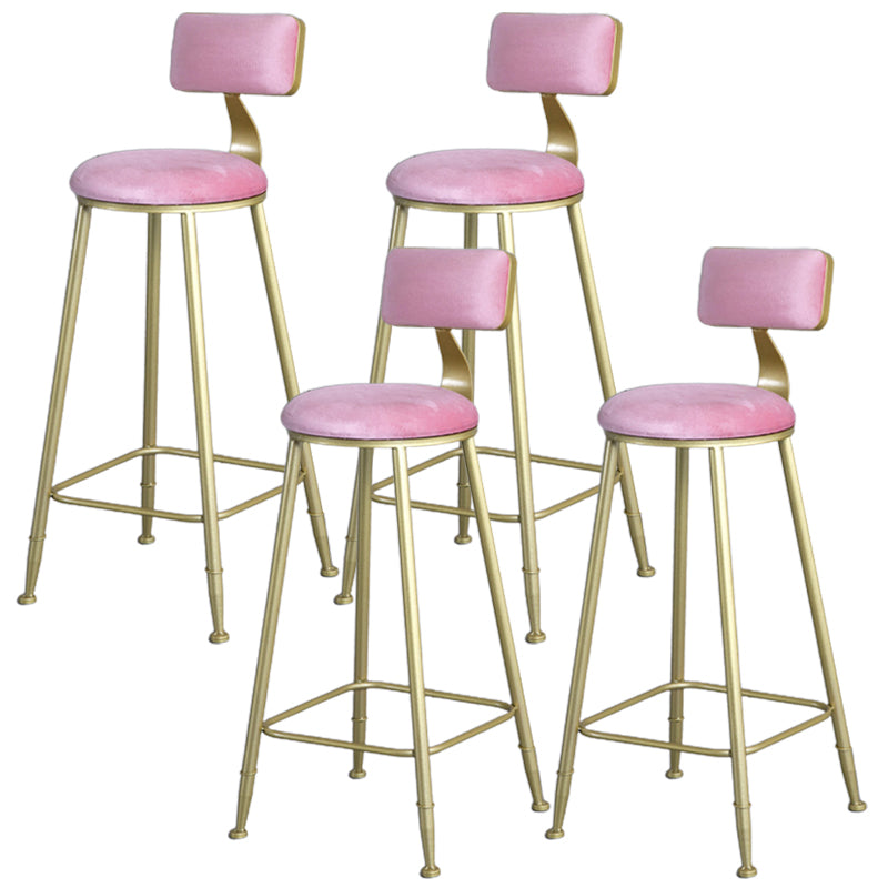 Glam Armless Backrest Counter Stool Iron Bar Stool with Velvet Cushion and Pedal for Cafe