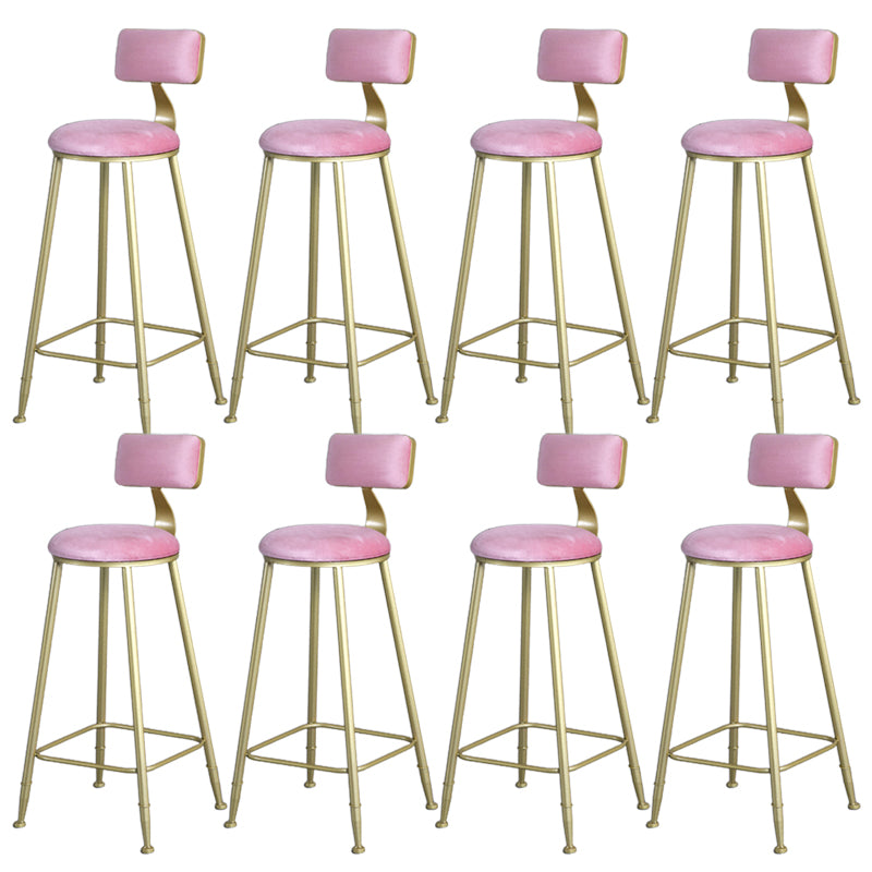 Glam Armless Backrest Counter Stool Iron Bar Stool with Velvet Cushion and Pedal for Cafe