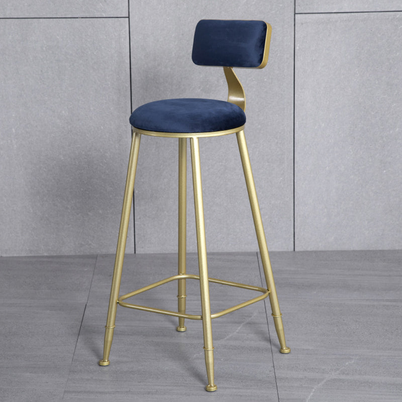 Glam Armless Backrest Counter Stool Iron Bar Stool with Velvet Cushion and Pedal for Cafe