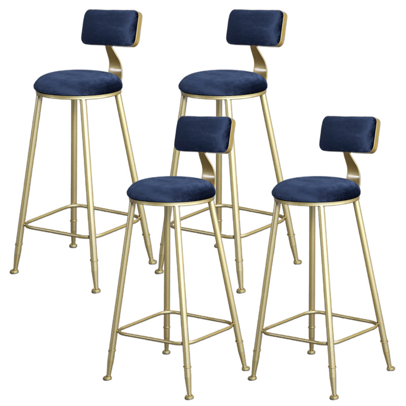 Glam Armless Backrest Counter Stool Iron Bar Stool with Velvet Cushion and Pedal for Cafe