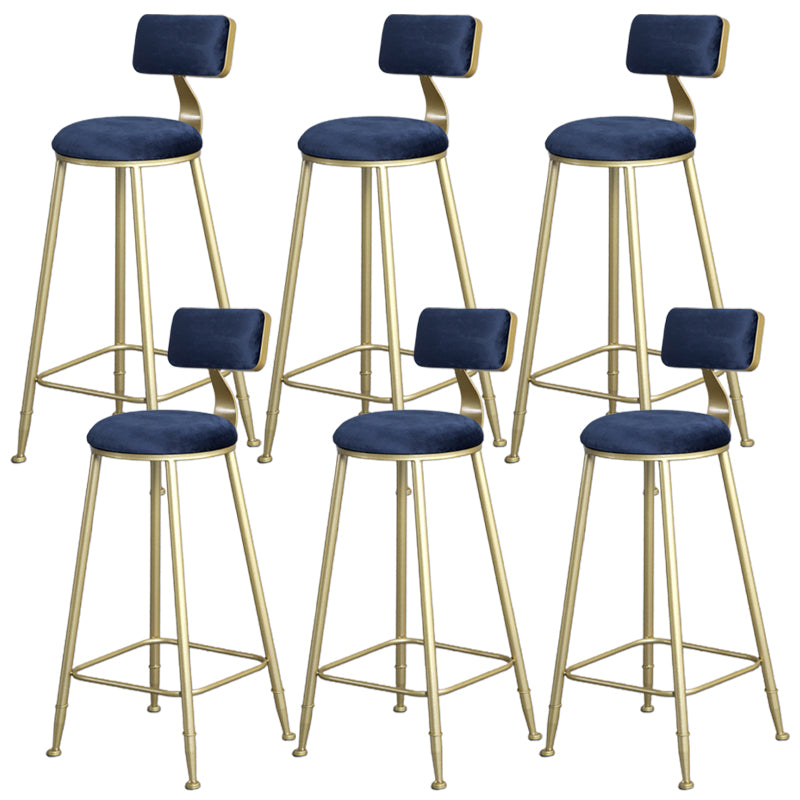 Glam Armless Backrest Counter Stool Iron Bar Stool with Velvet Cushion and Pedal for Cafe