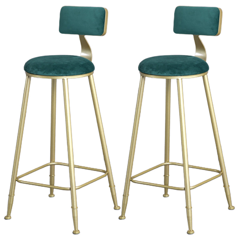 Glam Armless Backrest Counter Stool Iron Bar Stool with Velvet Cushion and Pedal for Cafe
