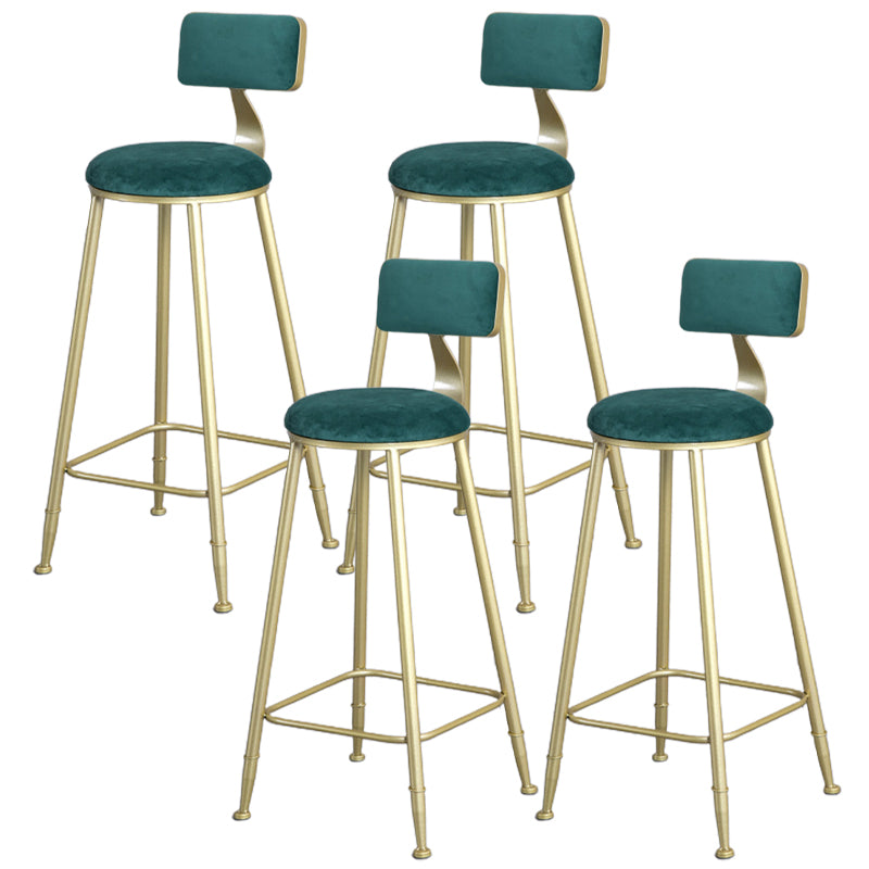 Glam Armless Backrest Counter Stool Iron Bar Stool with Velvet Cushion and Pedal for Cafe