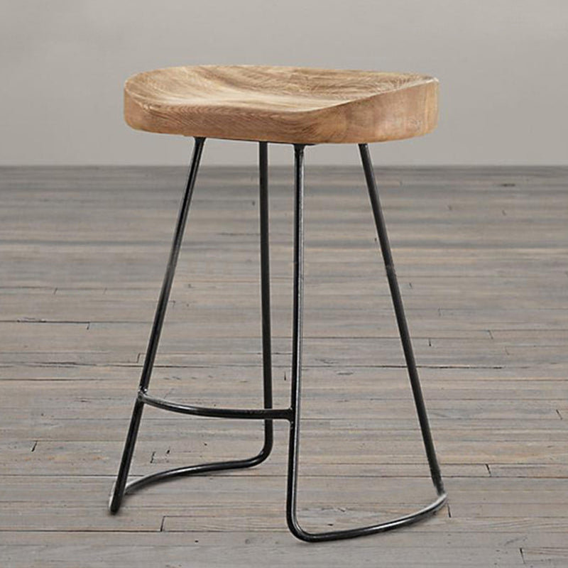 Contemporary Wooden Counter Height Stools Metal Base Bar Stool