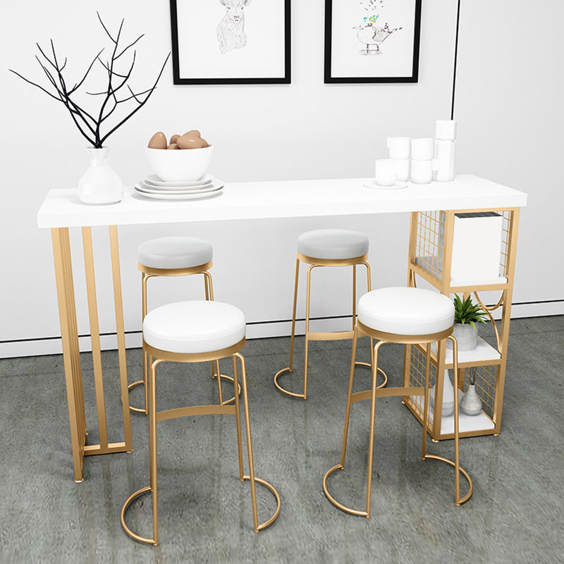 Glam Round Bar Stools Gold Metal Dining Stools with Footrest
