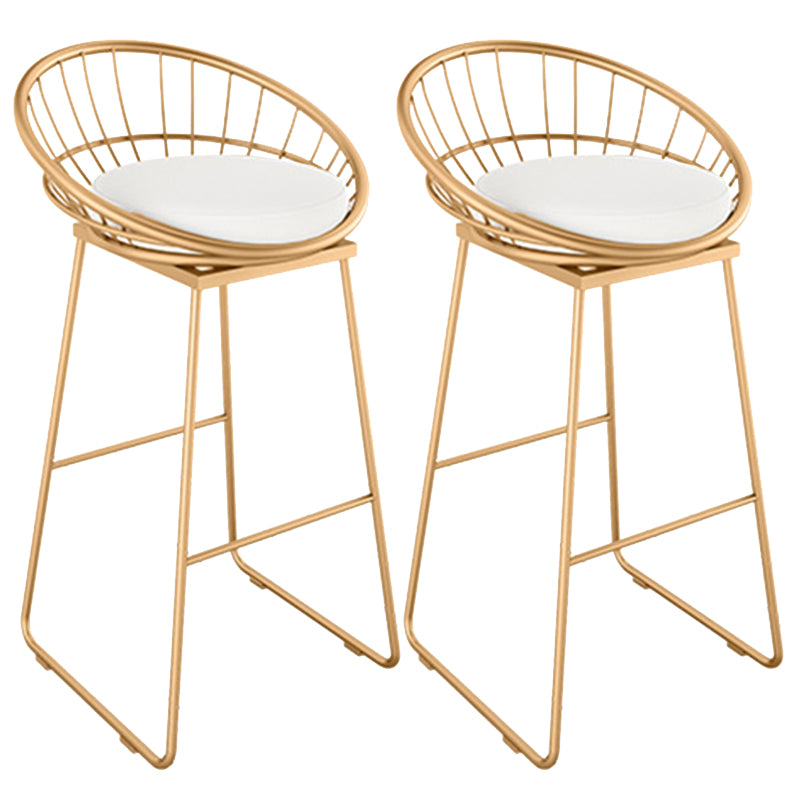 Glam Round Bar Stools Gold Metal Dining Stools with Footrest