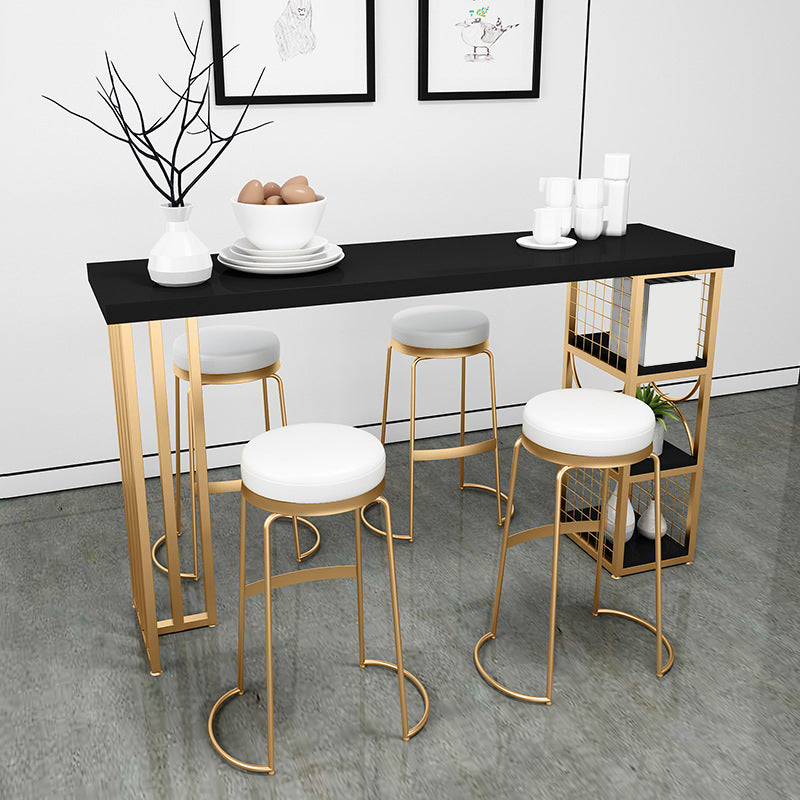 Glam Round Bar Stools Gold Metal Dining Stools with Footrest