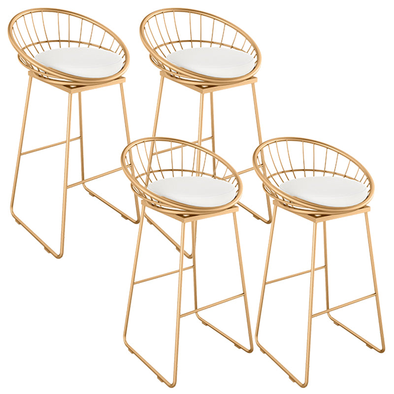 Glam Round Bar Stools Gold Metal Dining Stools with Footrest