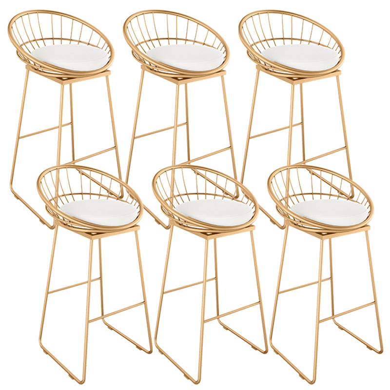 Glam Round Bar Stools Gold Metal Dining Stools with Footrest