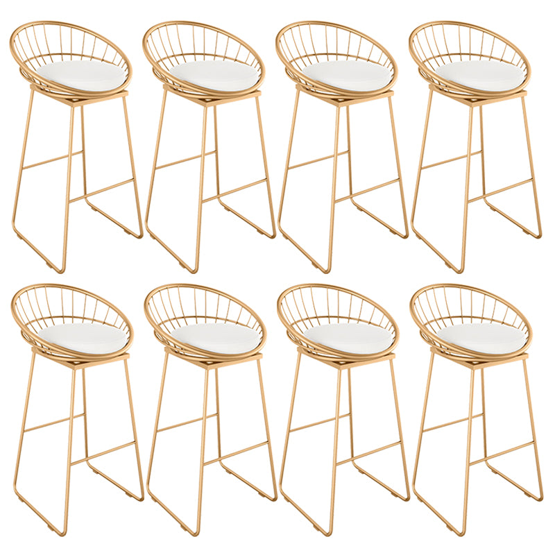Glam Round Bar Stools Gold Metal Dining Stools with Footrest