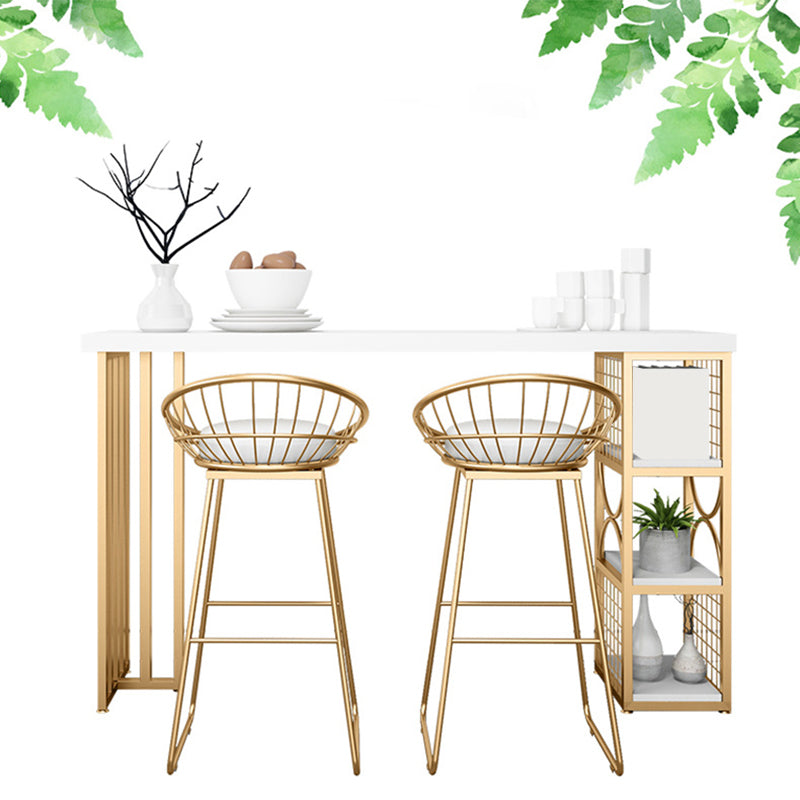 Glam Round Bar Stools Gold Metal Dining Stools with Footrest