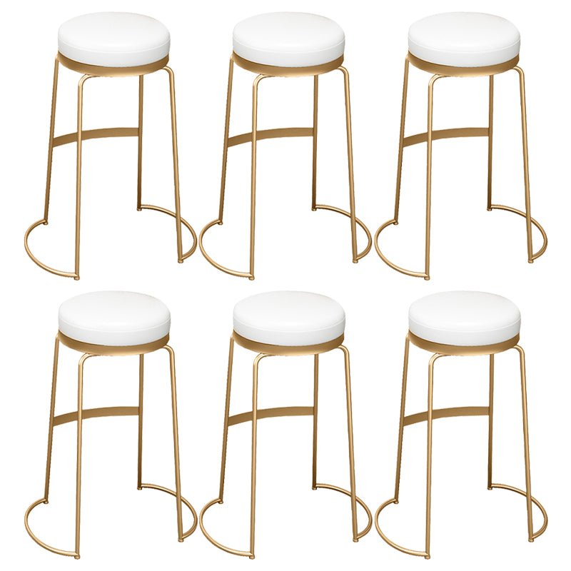 Glam Round Bar Stools Gold Metal Dining Stools with Footrest