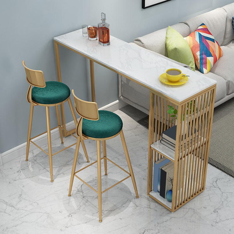 Gold Metal Dining Stools Glam Round Bar Stools with Footrest