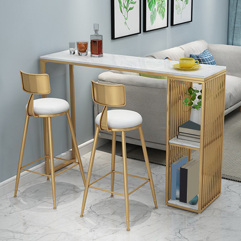 Gold Metal Dining Stools Glam Round Bar Stools with Footrest