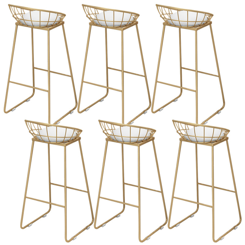 Gold Metal Dining Stools Glam Round Bar Stools with Footrest