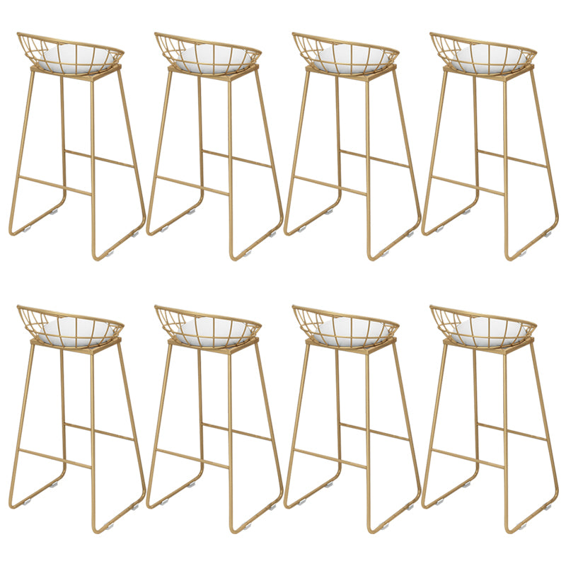Gold Metal Dining Stools Glam Round Bar Stools with Footrest