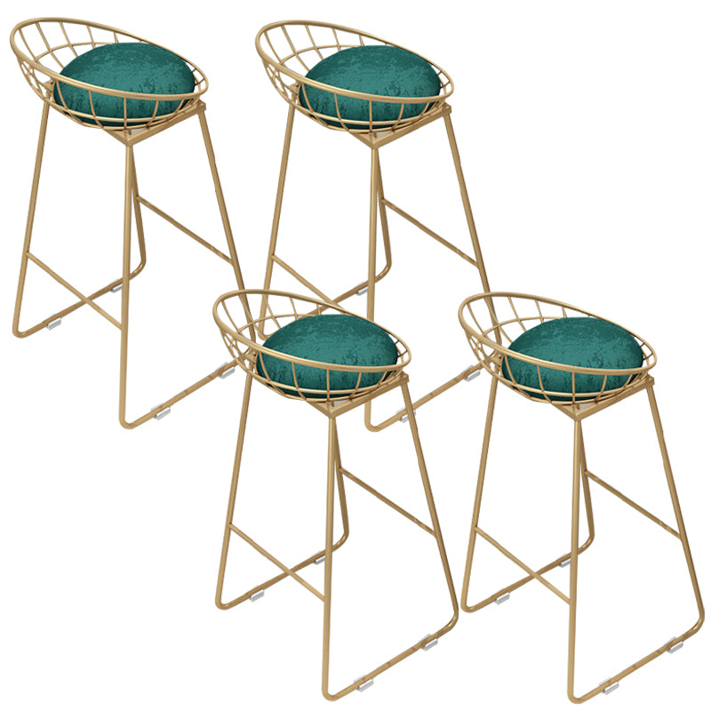 Gold Metal Dining Stools Glam Round Bar Stools with Footrest