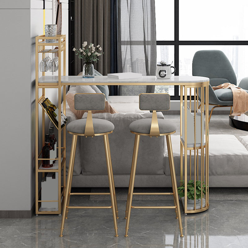 Metal Base Backrest Dining Stools Glam Round Bar Stools with Cushion