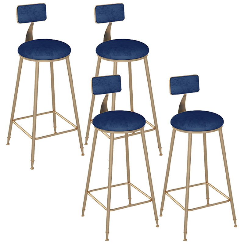 Metal Base Backrest Dining Stools Glam Round Bar Stools with Cushion