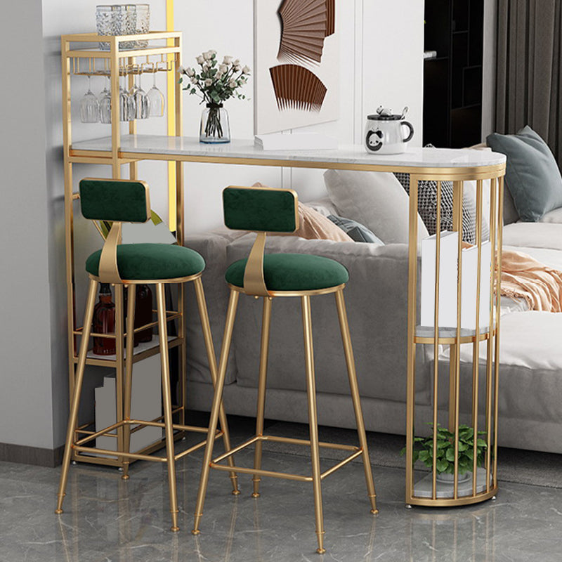 Metal Base Backrest Dining Stools Glam Round Bar Stools with Cushion