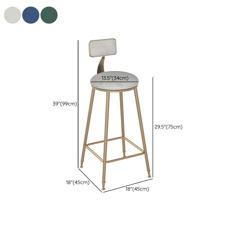 Metal Base Backrest Dining Stools Glam Round Bar Stools with Cushion