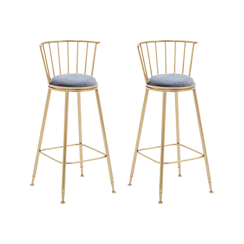 Gold Metal Base Dining Stools Low Back Round Bar Stools with Footrest