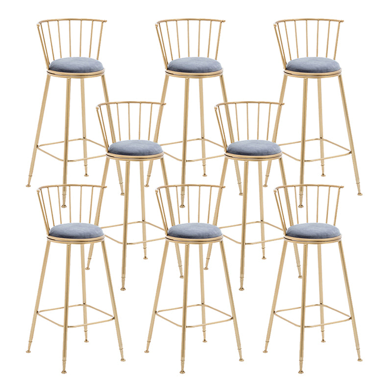 Gold Metal Base Dining Stools Low Back Round Bar Stools with Footrest