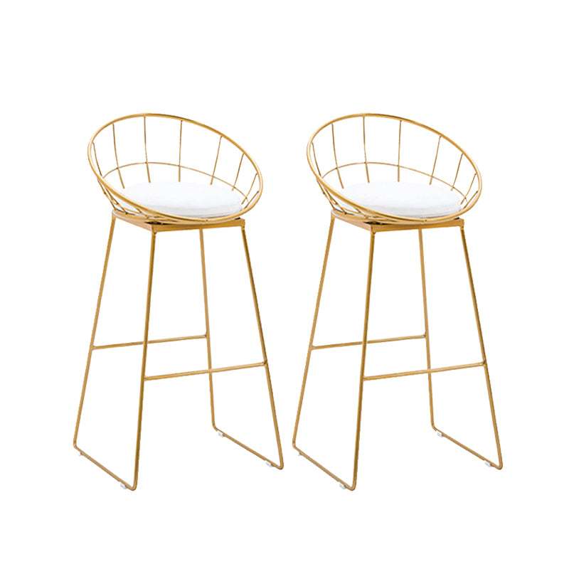 Gold Metal Base Dining Stools Low Back Round Bar Stools with Footrest