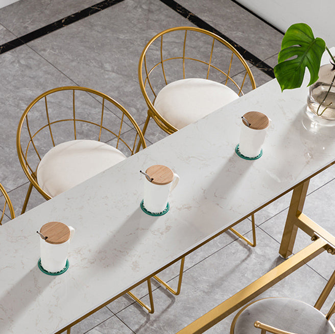 Gold Metal Base Dining Stools Low Back Round Bar Stools with Footrest