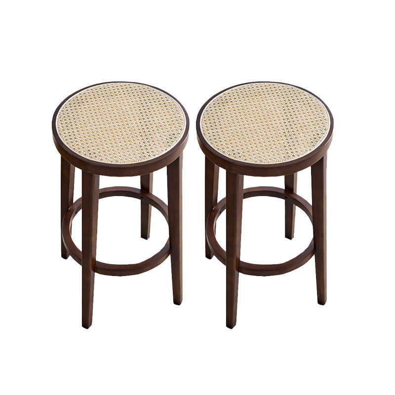 Modern Solid Wood Bar Stool Backless Rattan Bar Stool for Living Room