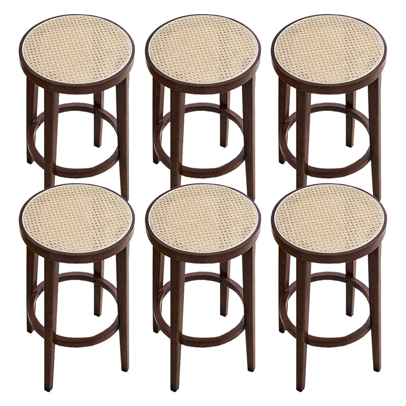 Modern Solid Wood Bar Stool Backless Rattan Bar Stool for Living Room