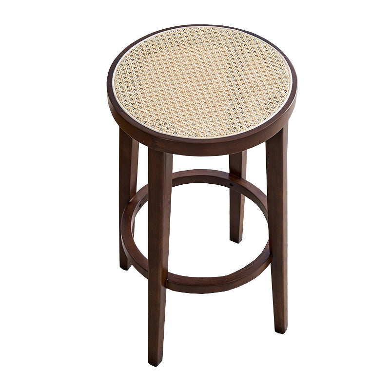 Modern Solid Wood Bar Stool Backless Rattan Bar Stool for Living Room