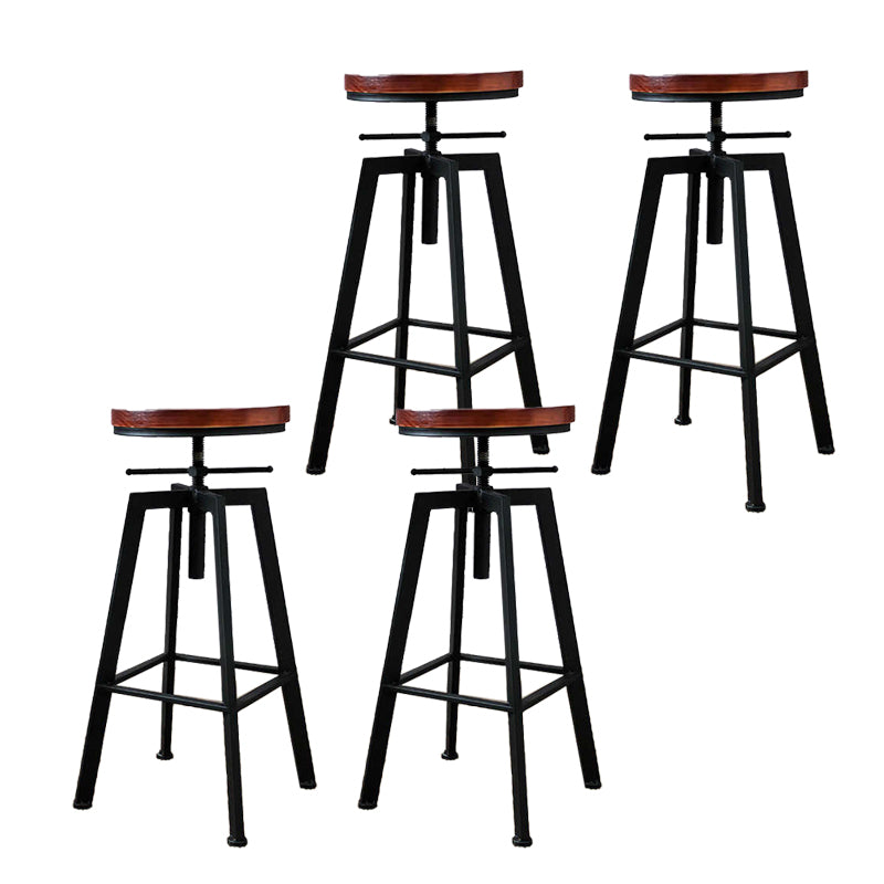 Industrial Adjustable Height Bar Stool Iron Frame Stool in Black