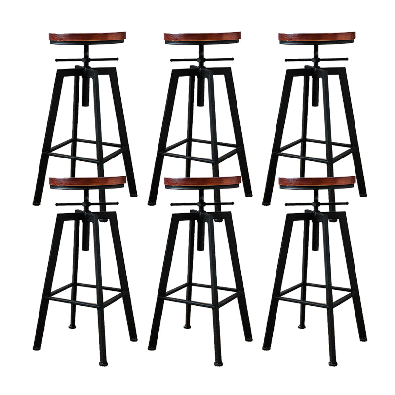 Industrial Adjustable Height Bar Stool Iron Frame Stool in Black