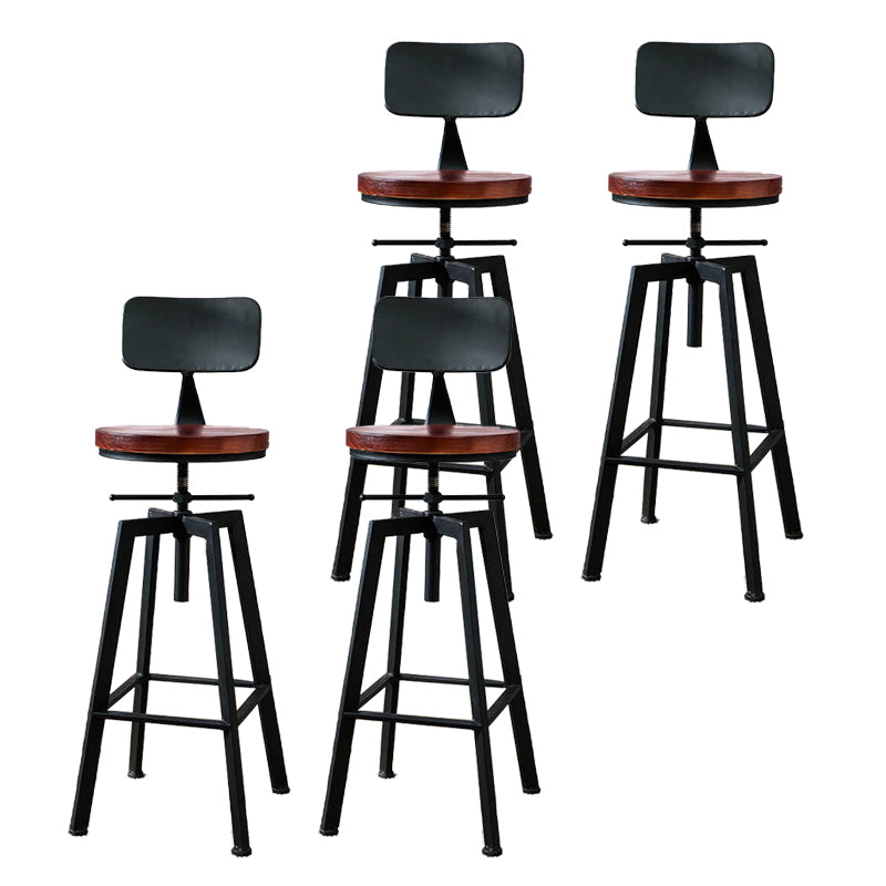 Industrial Adjustable Height Bar Stool Iron Frame Stool in Black