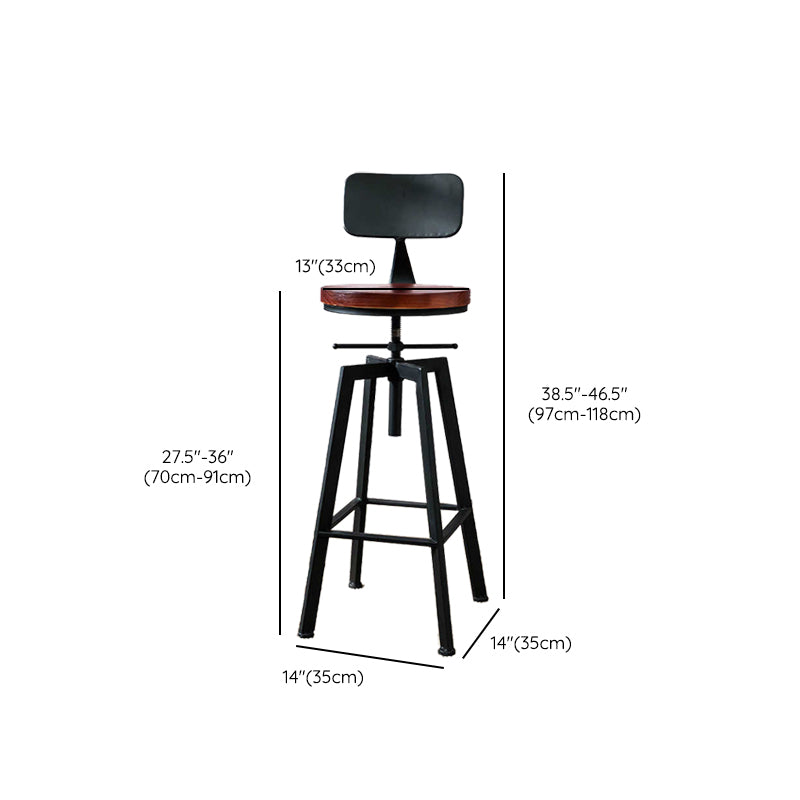 Industrial Adjustable Height Bar Stool Iron Frame Stool in Black
