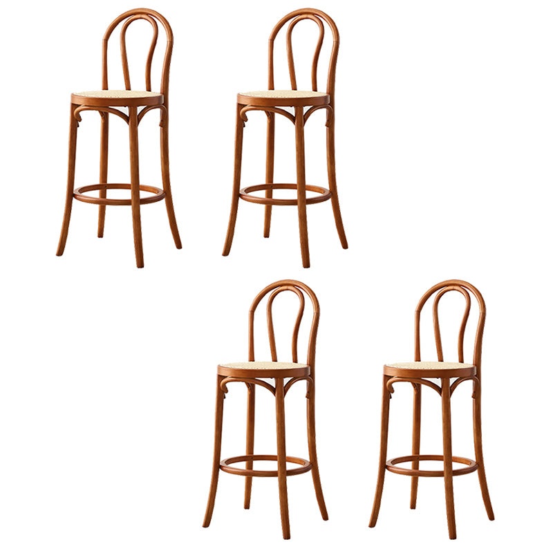 Contemporary Wood Bar Stool Armless Round Rattan Seat for Living Room